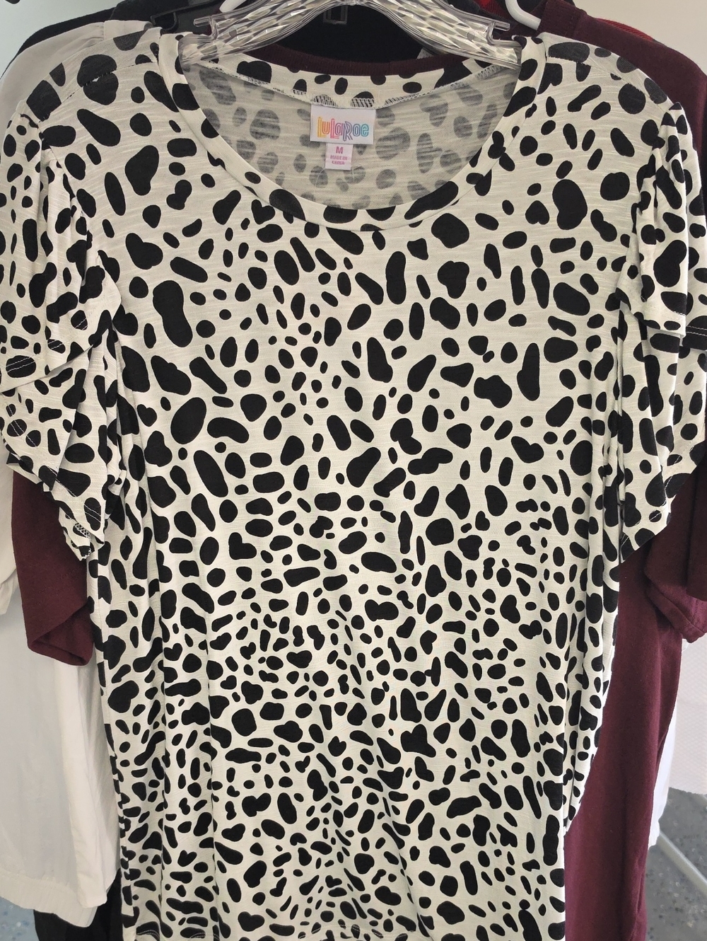 LuLaRoe Black and White Abstract Spot Short Sleeve Tee